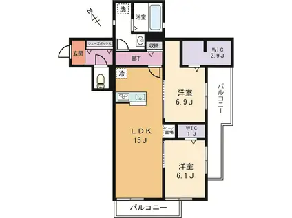 M.DALBERSHE武蔵小杉(2LDK/2階)の間取り写真