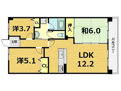 藤和ライブタウン桃山(3LDK/5階)の間取り写真