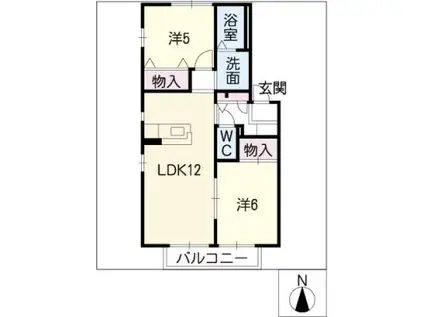 カサベルデA棟(2LDK/2階)の間取り写真
