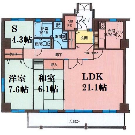 フィールトレイン(2SLDK/4階)の間取り写真
