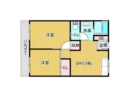 長居椿マンション(2DK/5階)の間取り写真