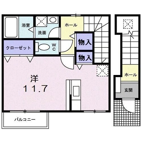 ノールヴィラージュ(ワンルーム/2階)の間取り写真
