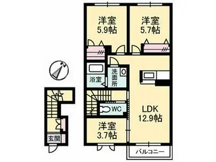 シェーン ヴィラ(3LDK/2階)の間取り写真