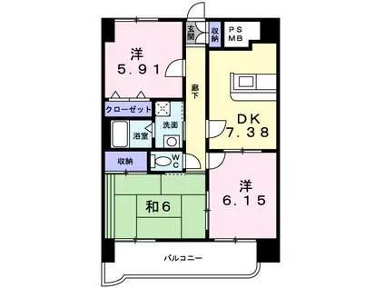 パ-ムヒルズマンション(3DK/6階)の間取り写真