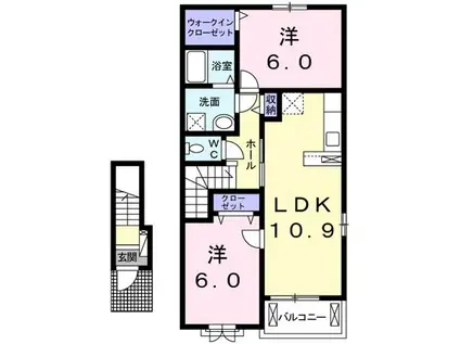 プランドール・ユー D(2LDK/2階)の間取り写真