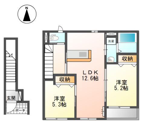 サバービア・2(2LDK/2階)の間取り写真