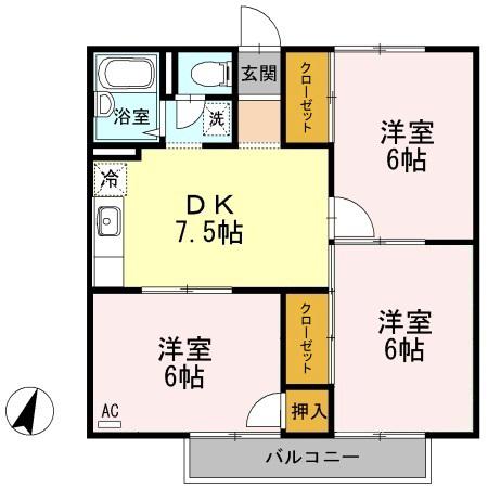 アネックスハゴロモ ガーデン(3DK/2階)の間取り写真