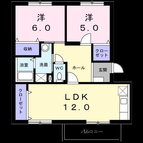 ロイヤルエステート神明A(2LDK/2階)の間取り写真