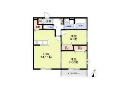 伊丹市野間北1丁目(2LDK/1階)の間取り写真