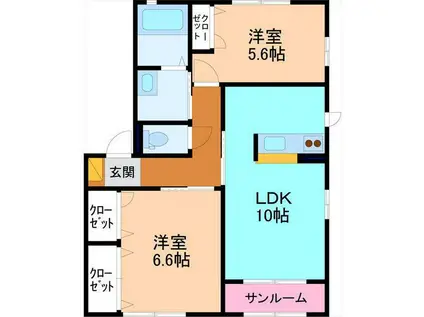 SH・アドミラブール D棟(2LDK/2階)の間取り写真