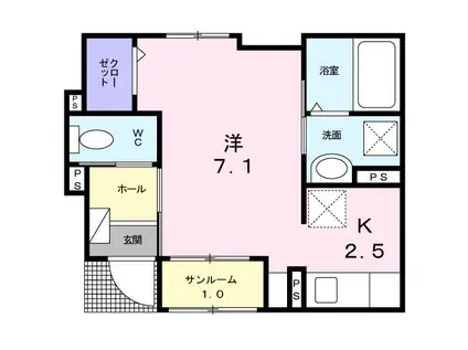 サン・プリムローズ(1K/1階)の間取り写真