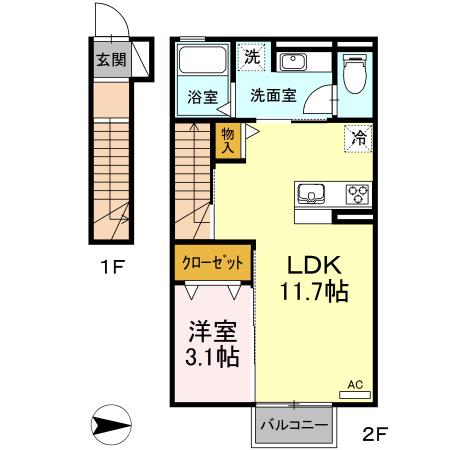 エクセル21 V(1LDK/2階)の間取り写真