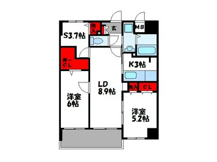 スカイシャトレ柚須(2SLDK/6階)の間取り写真