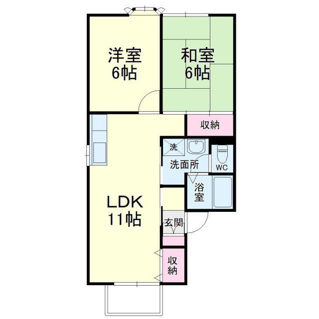 セジュール・ヴィルB(2LDK/2階)の間取り写真