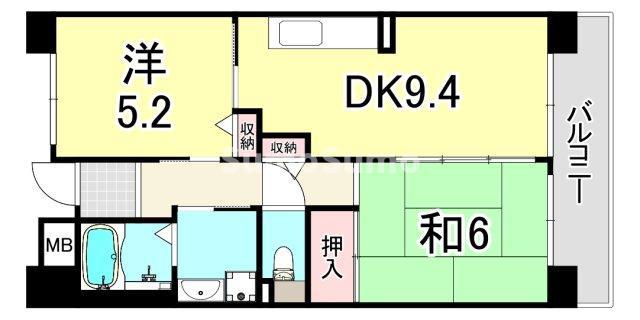 URパークタウン西武庫 17号棟(2LDK/7階)の間取り写真