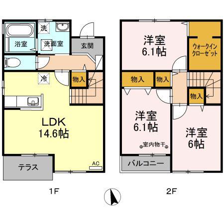 ドエルコート里吉C棟(3LDK/1階)の間取り写真