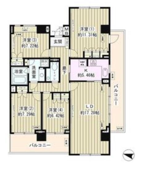 マーシュフィールド四番町(4LDK/8階)の間取り写真