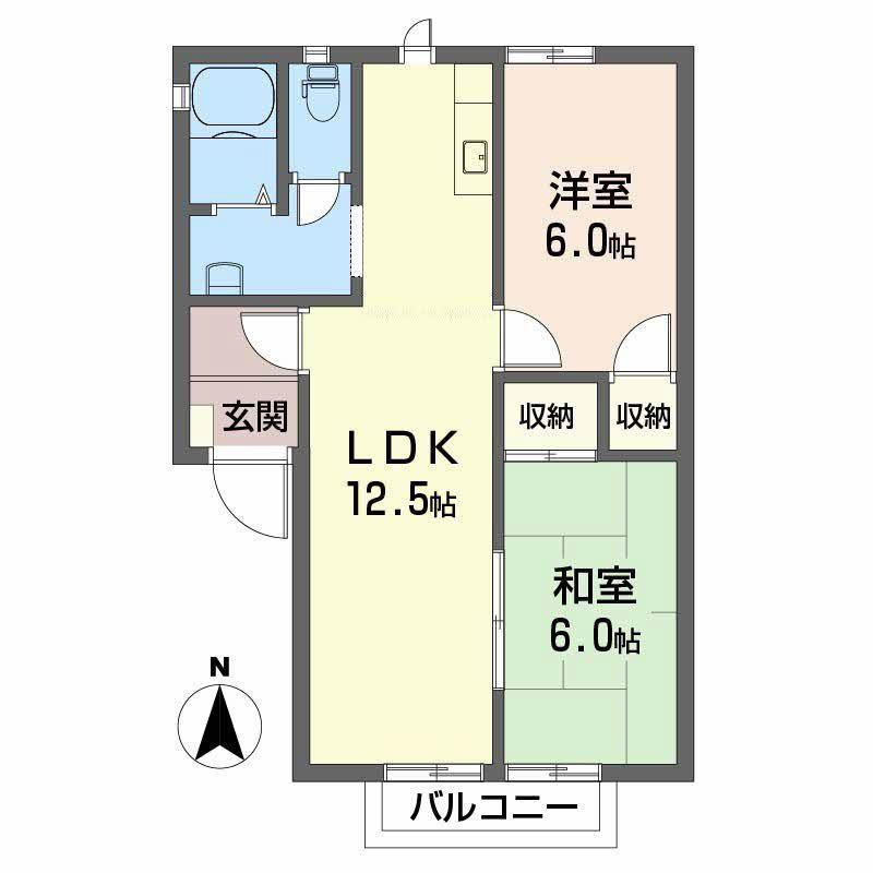 ヴェルディ白石 A棟(2LDK/2階)の間取り写真