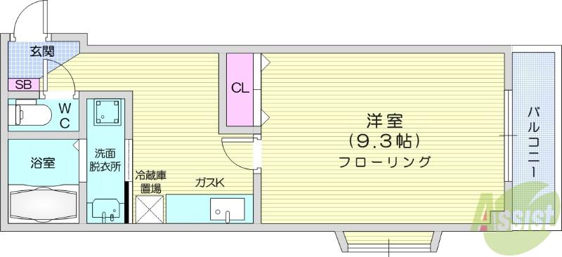 ライフステージ市名坂(1K/3階)の間取り写真