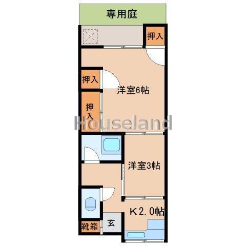 六十谷アパート(2K/1階)の間取り写真