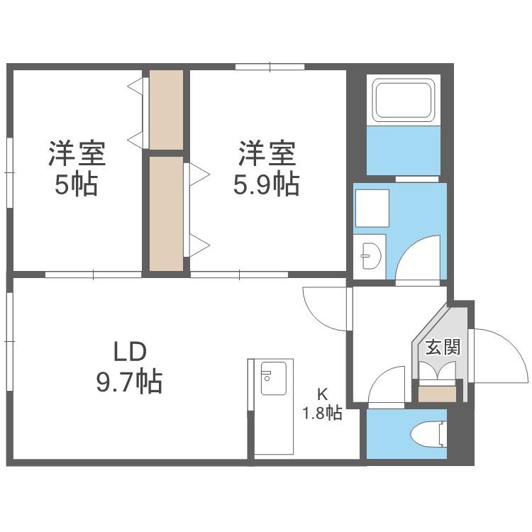 EXCELLENT HOUSE中の島(2LDK/4階)の間取り写真