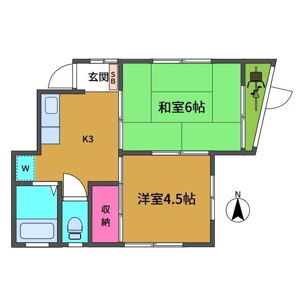 ルブラン南浦和(2K/1階)の間取り写真