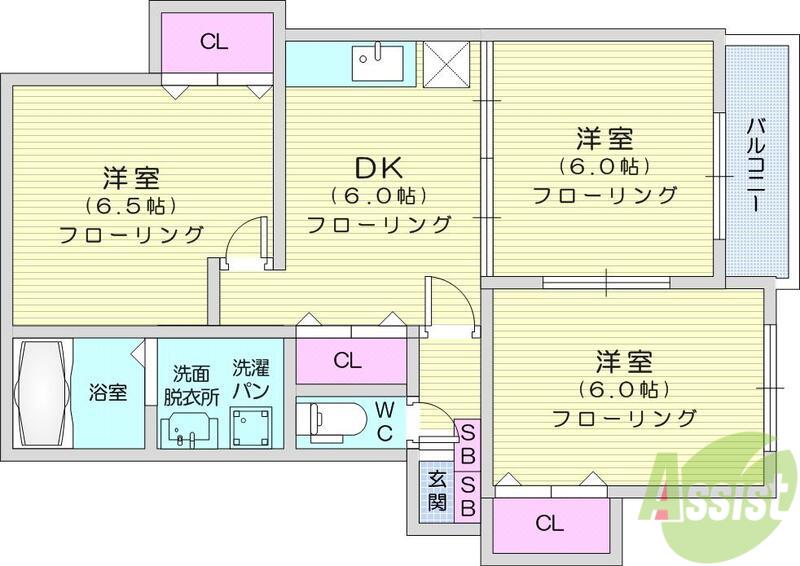 エスポワール鈎取(3DK/2階)の間取り写真