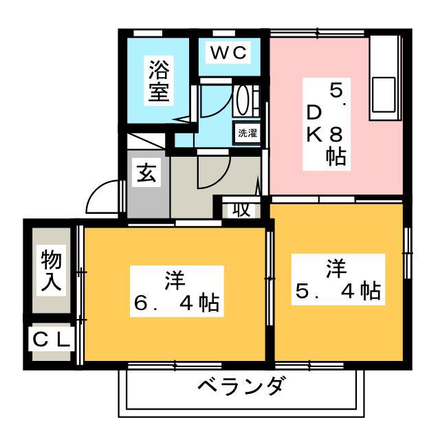 ディアスりんどう B棟(2K/2階)の間取り写真