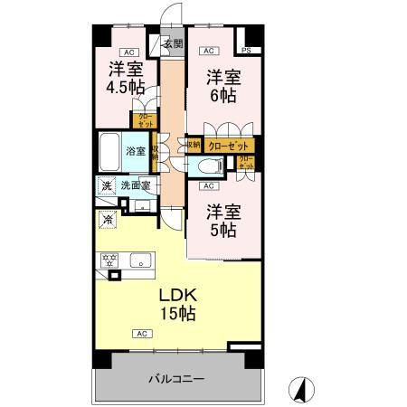 ロイヤルパークス仙台青葉通(3LDK/2階)の間取り写真