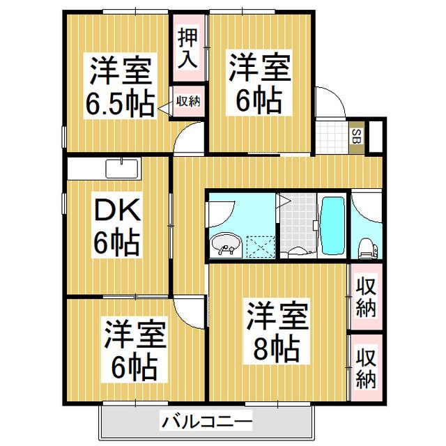 パピヨン三輪 A棟(4DK/2階)の間取り写真