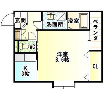 RUMOR(1K/2階)の間取り写真