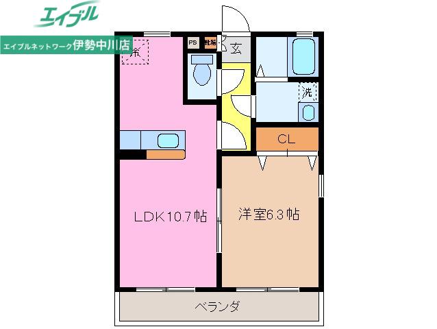 三雲長屋B(1LDK/1階)の間取り写真