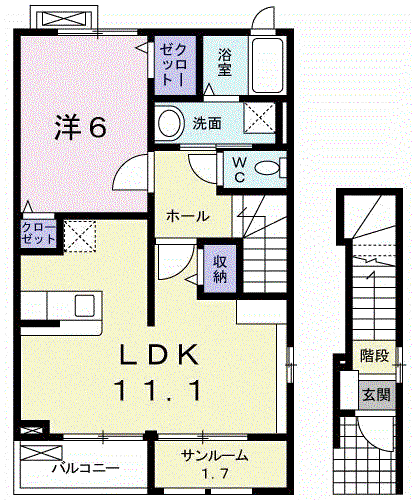 アルコイーリスA(1LDK/2階)の間取り写真