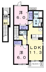 ハイツ晴海5号館(2LDK/2階)の間取り写真