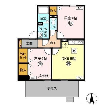 ROYALGARDENCASAHARA(2DK/1階)の間取り写真