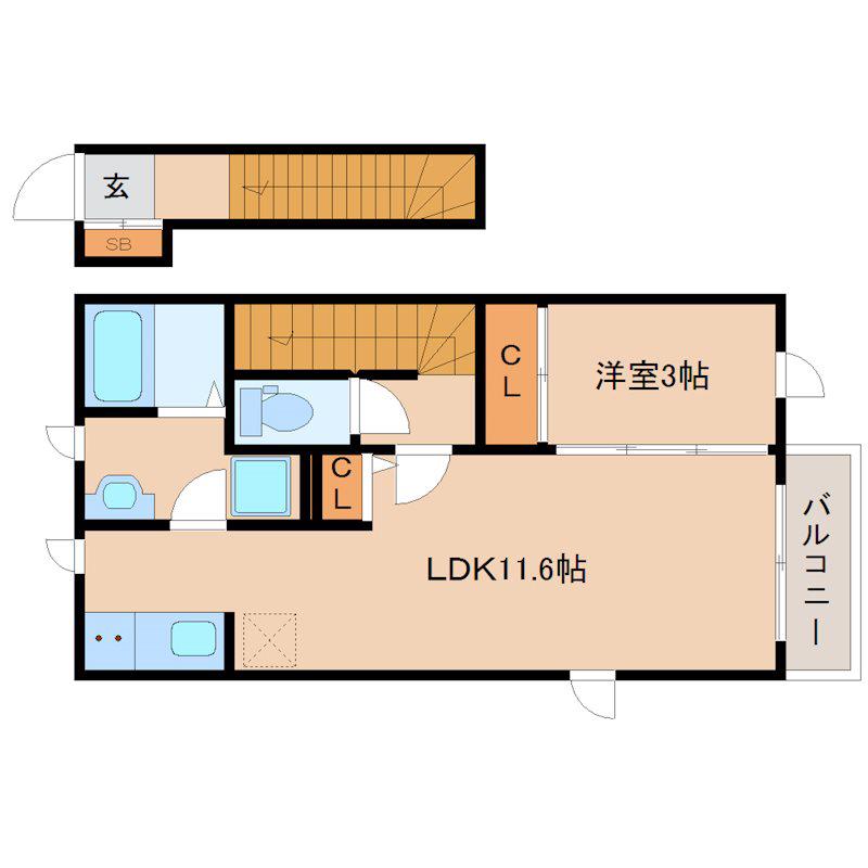 TRINITY DUO 塚口1(1LDK/2階)の間取り写真