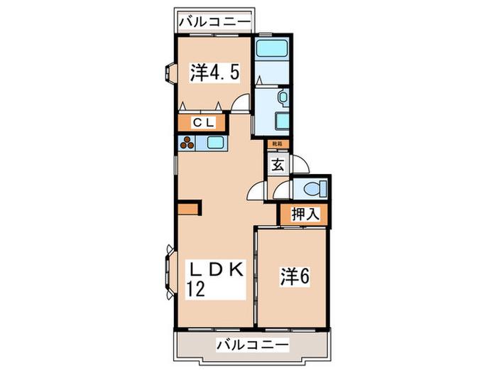 プランドール美しが丘(2LDK/3階)の間取り写真