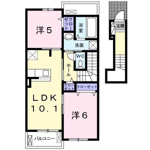 プラシード緑町IIIA(2LDK/2階)の間取り写真