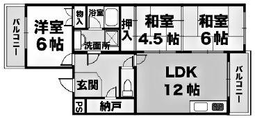 ハピネス(3LDK/3階)の間取り写真