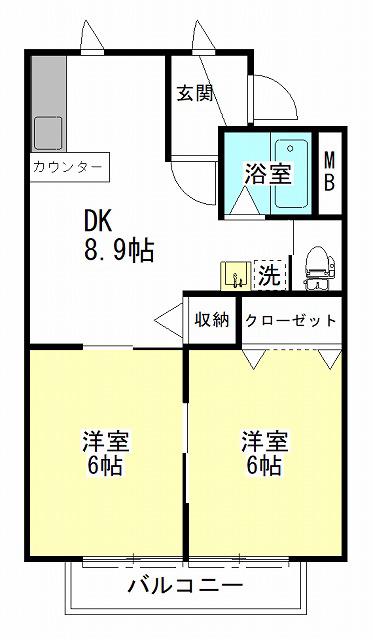 セントラルハイム102(2DK/2階)の間取り写真