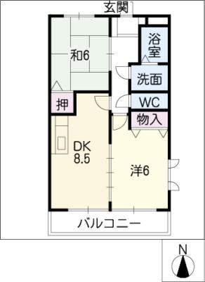 クレセントコート伊川A棟(2DK/2階)の間取り写真
