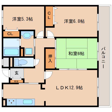 セントポリア生駒G棟(3LDK/2階)の間取り写真