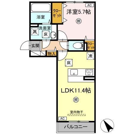 DーROOM N(1LDK/1階)の間取り写真