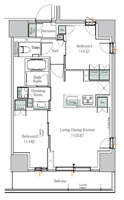 ONE ROOF RESIDENCE NISHI NIPPORI(2LDK/8階)の間取り写真