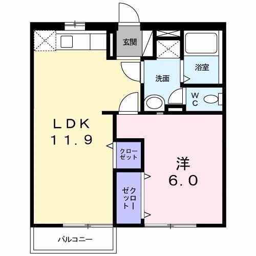 アムールB(1LDK/2階)の間取り写真