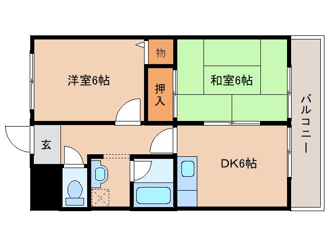 プリオール大安寺(2DK/2階)の間取り写真