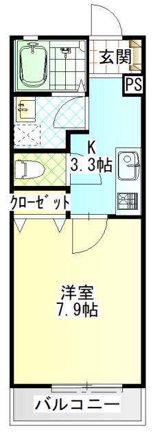 フォレスタC棟(1K/2階)の間取り写真