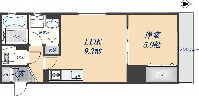 セレニティ荒本A棟(1LDK/1階)の間取り写真