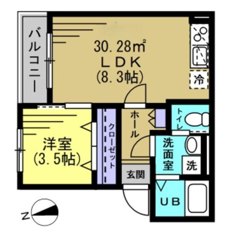 ERIS南流山(1LDK/3階)の間取り写真