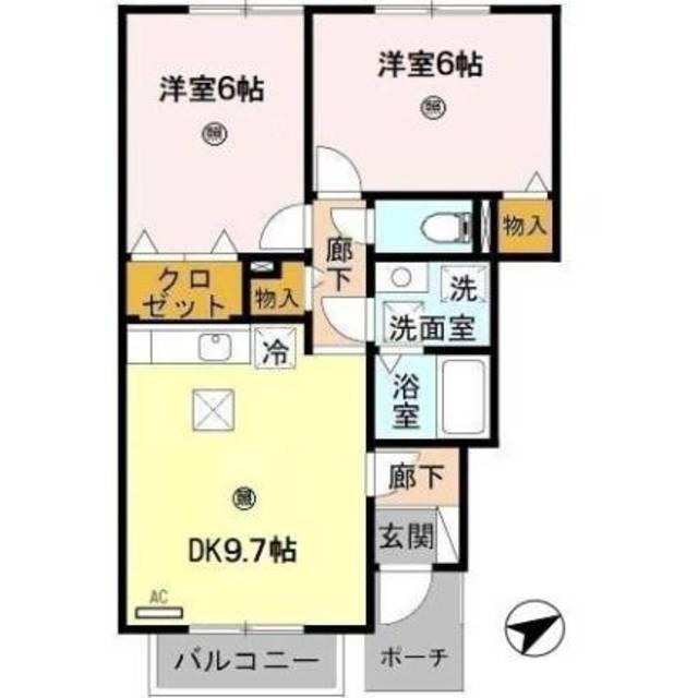 JR和歌山線 田井ノ瀬駅 徒歩17分 2階建 築20年(2DK/1階)の間取り写真